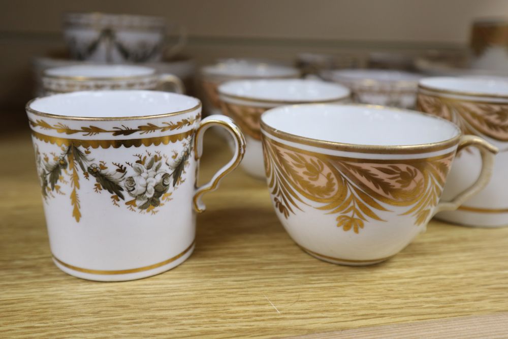 Two early 19th century Staffordshire tea and coffee sets (damage)